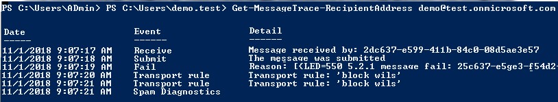 Message tracking in Office 365 (Exchange Online)