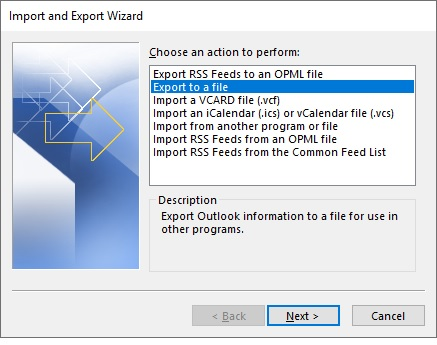 Import and Export wizard