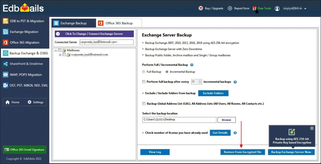 Click Restore Exchange Mailbox