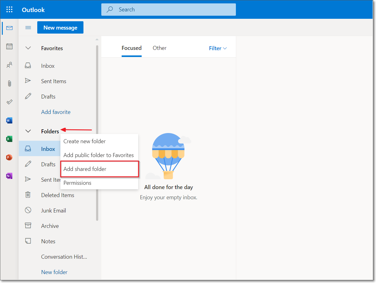 how to add shared folder link in outlook