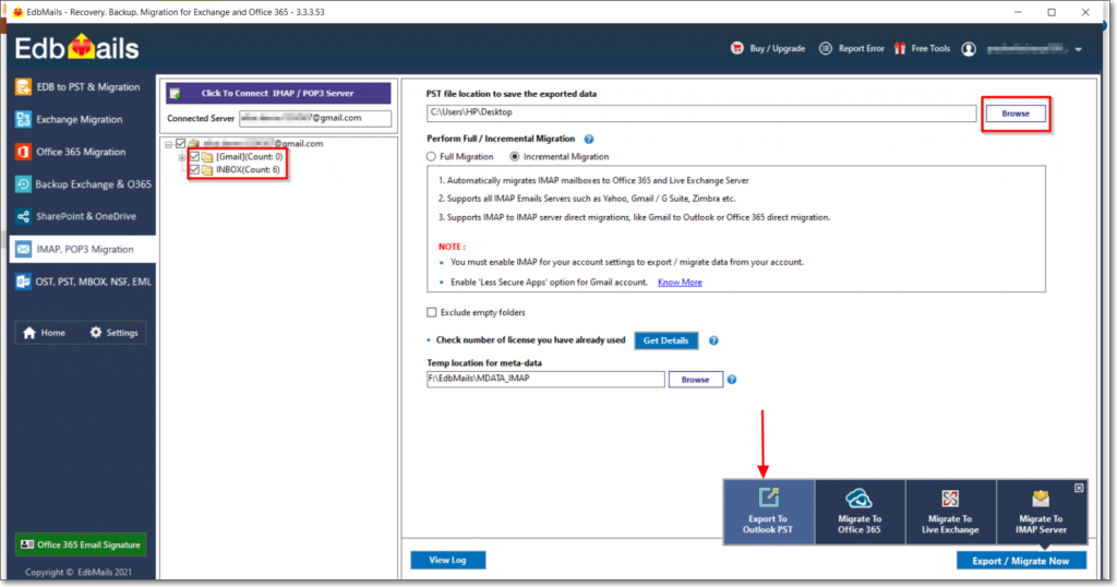 Load Gmail mailbox to backup